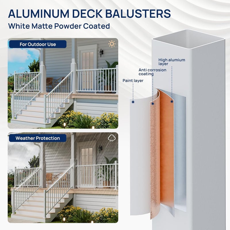 Egadis 1 Pack 2.56 in. x 2.56 in. x 39 in. Deck Railing Post with Screws, Aluminum Stair Railing Post, White Outdoor Textured Powder-Coat Finish Stair Post for Decks, Porches & Balconies (1 Post) - Image 5